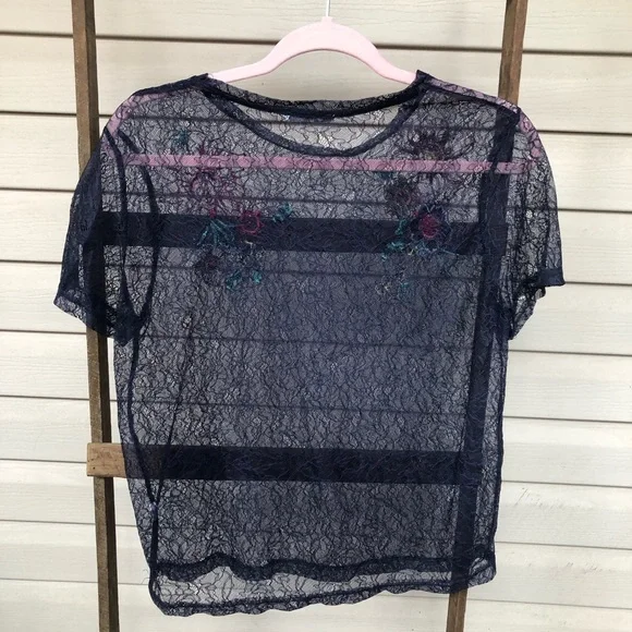 NWOT Sheer Floral Mesh Lace Zara Blouse with Floral Embroidery - Picture 8 of 10
